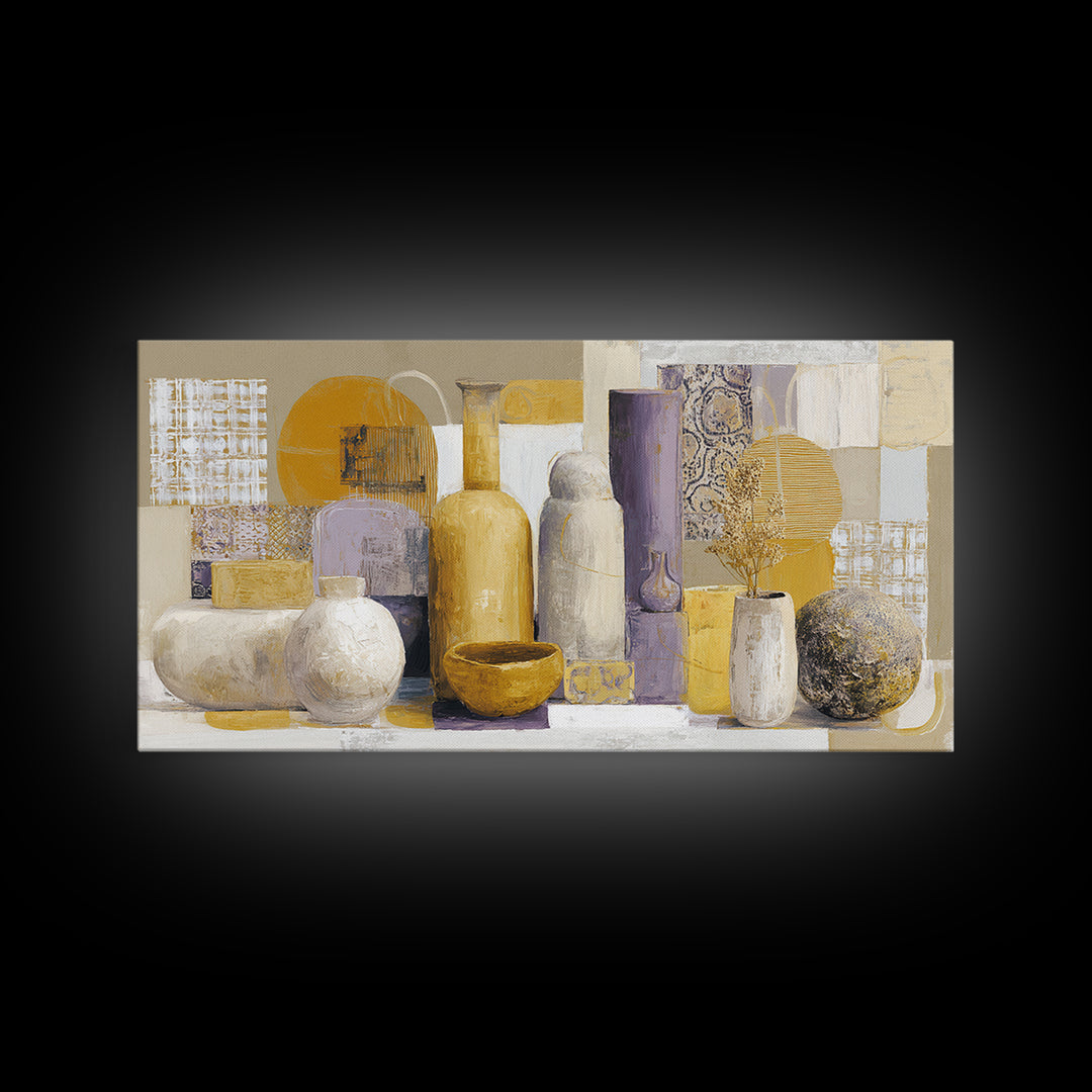 Organic Shape Collage Framed Canvas Print, Boho Art, Statement Artwork, Living Room Decor, Abstract Art, Bohemian, Art Prints, BOH-2x1-20