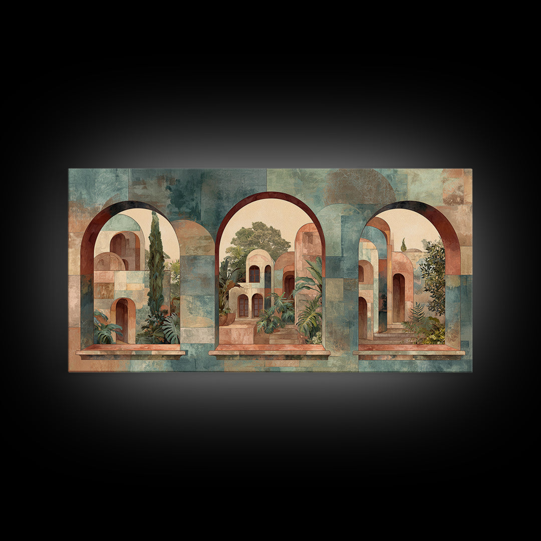 Neutral Rainbow Arches Framed Canvas Print, Boho Art, Boho, Living Room Decor, Abstract Art, Bohemian, Wall Art Print, BOH-2x1-23
