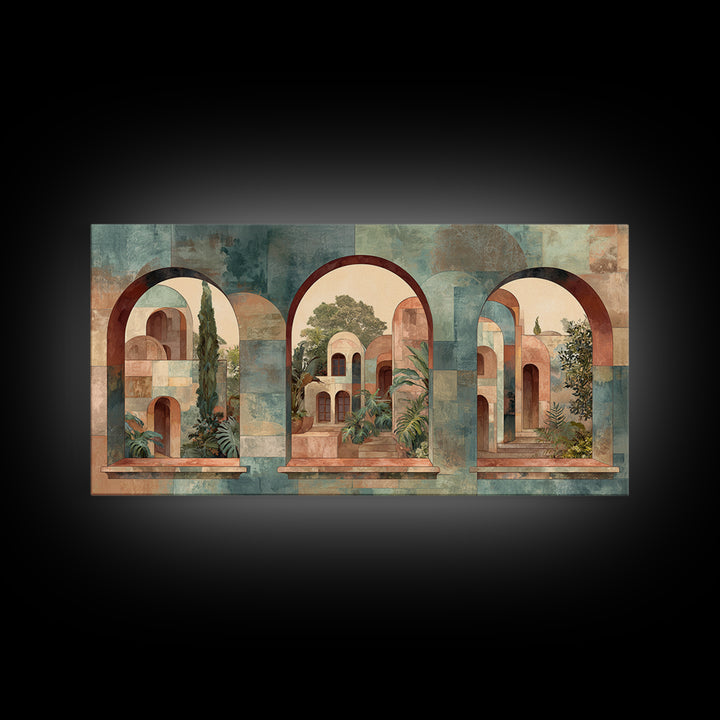 Neutral Rainbow Arches Framed Canvas Print, Boho Art, Boho, Living Room Decor, Abstract Art, Bohemian, Wall Art Print, BOH-2x1-23