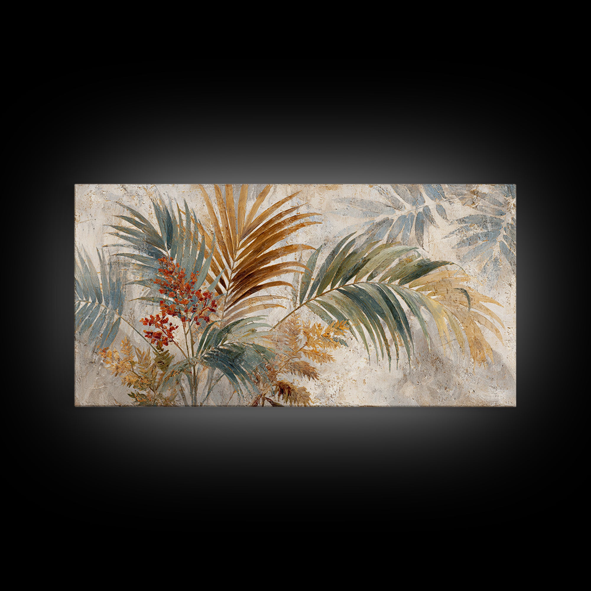 Terracotta Palm Leaves Framed Canvas Print, Boho Art, Wallart, Living Room Decor, Fine Art, Bohemian, Living Room Wall Art, BOH-2x1-25