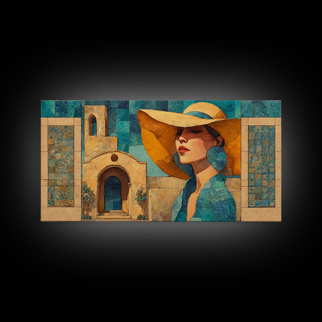 Desert Woman Portrait Framed Canvas Print, Boho Art, Wall Decor, Living Room Decor, Oil Painting, Bohemian, Art Nouveau, BOH-2x1-35