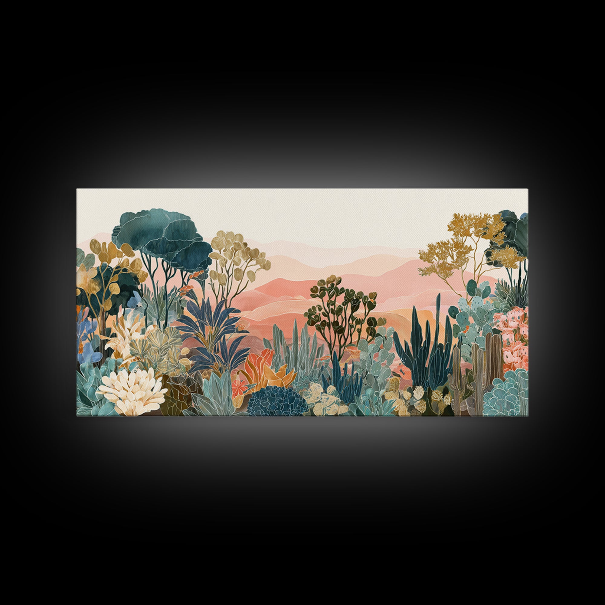 Sunrise over Rolling Dunes in Muted Peach Canvas Print, Boho Art, Art Deco, Living Room Decor, Bohemian, Modern Wall Art, BOH-2x1-41