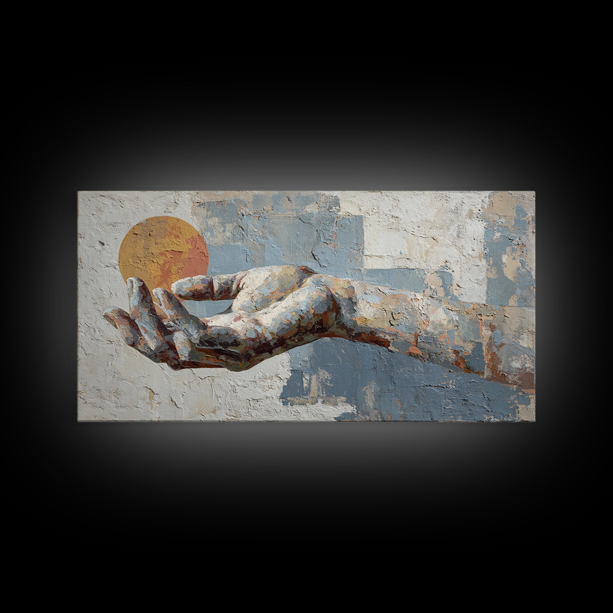 Mystic Hand Holding a Tiny Sun Framed Canvas Print, Boho Art, Printable, Living Room Decor, Bohemian, Abstract Wall Art, BOH-2x1-50