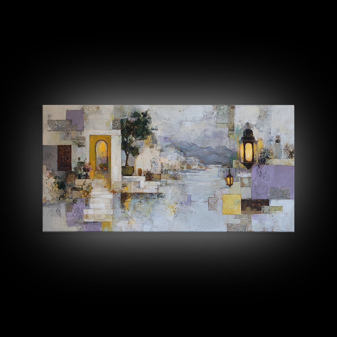 Earth Tone Mountain and River Abstraction Framed Canvas Print, Boho Art, Printable Art, Living Room Decor, Fine Art, Bohemian, BOH-2x1-55