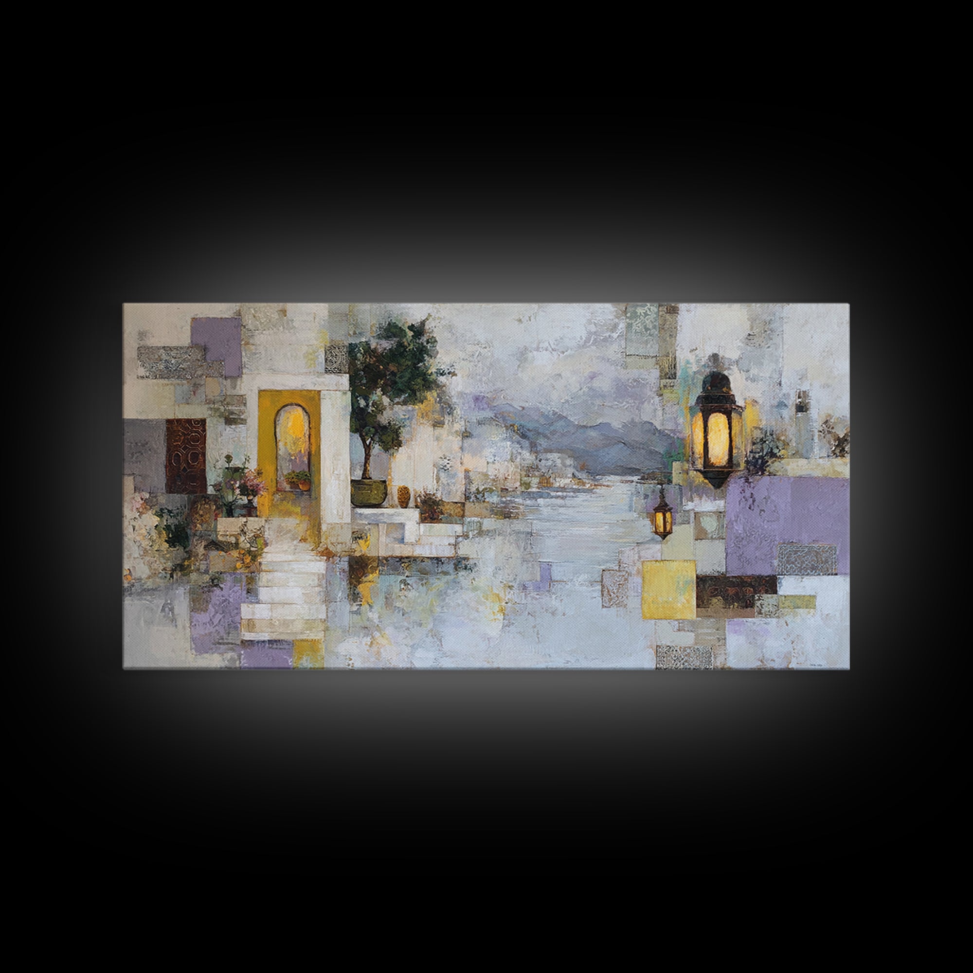 Earth Tone Mountain and River Abstraction Framed Canvas Print, Boho Art, Printable Art, Living Room Decor, Fine Art, Bohemian, BOH-2x1-55