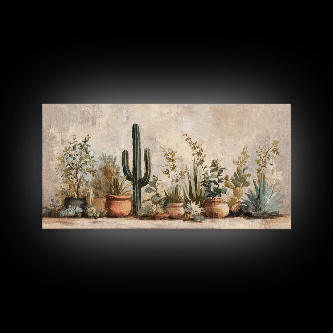 Warm Neutral Cactus Garden Illustration Canvas Print, Boho Art, Art Prints, Living Room Decor, Watercolor Art, Bohemian, BOH-2x1-62