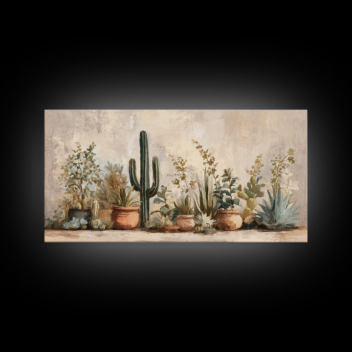 Warm Neutral Cactus Garden Illustration Canvas Print, Boho Art, Art Prints, Living Room Decor, Watercolor Art, Bohemian, BOH-2x1-62