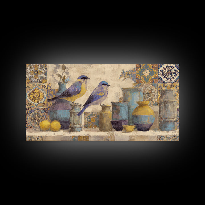 Boho Bird Pair Canvas Print, Boho Art, Printable Wall Art, Living Room Decor, Bohemian, Abstract Wall Art, Boho Wall Art, BOH-2x1-64
