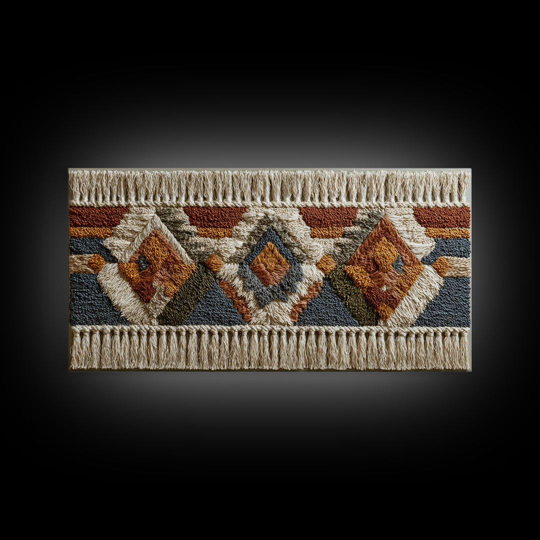 Macrame Geometric Fringe Pattern Framed Canvas Print, Boho Art, Contemporary Art, Living Room Decor, Abstract Art, Bohemian, BOH-2x1-75