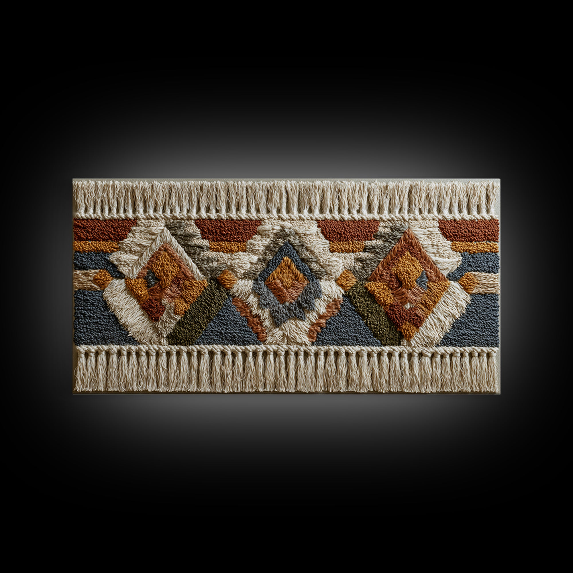 Macrame Geometric Fringe Pattern Framed Canvas Print, Boho Art, Contemporary Art, Living Room Decor, Abstract Art, Bohemian, BOH-2x1-75