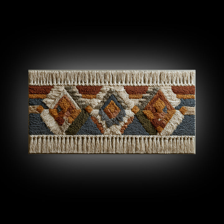 Macrame Geometric Fringe Pattern Framed Canvas Print, Boho Art, Contemporary Art, Living Room Decor, Abstract Art, Bohemian, BOH-2x1-75