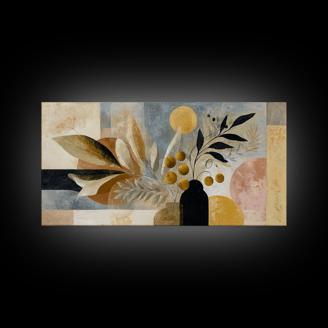 Minimal Black Line Figure Framed Canvas Print, Boho Art, Living Room Decor, Oil Painting, Bohemian, Gallery Decor, BOH-2x1-80