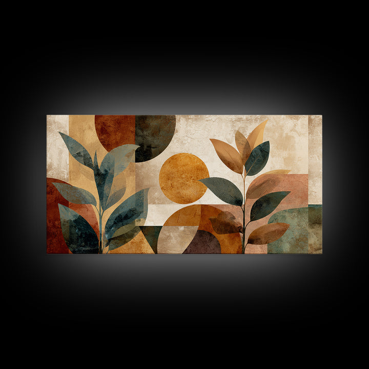 Moon Phases Above Botanical Silhouettes Canvas Print, Boho Art, Art Deco, Living Room Decor, Oil Painting, Bohemian, BOH-2x1-94
