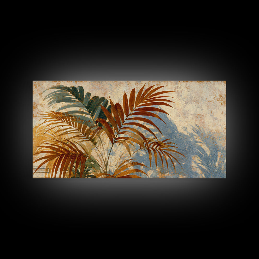Terracotta Palm Leaves Framed Canvas Print, Boho Art, Boho Decor, Living Room Decor, Fine Art, Bohemian, Textured Painting, BOH-2x1-97