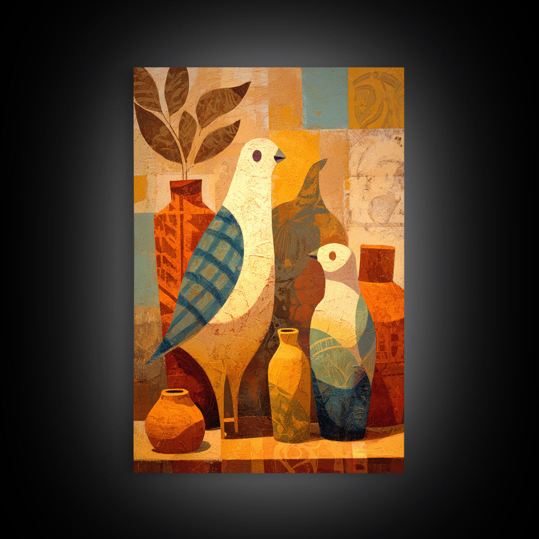 Boho Bird Pair Framed Canvas Print, Boho Art, Art Nouveau, Living Room Decor, Bohemian 500, Wall Print, Set of Prints, BOH-2x3-100