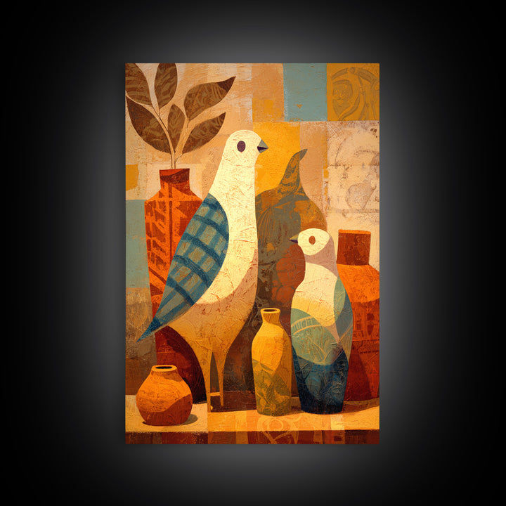 Boho Bird Pair Framed Canvas Print, Boho Art, Art Nouveau, Living Room Decor, Bohemian 500, Wall Print, Set of Prints, BOH-2x3-100