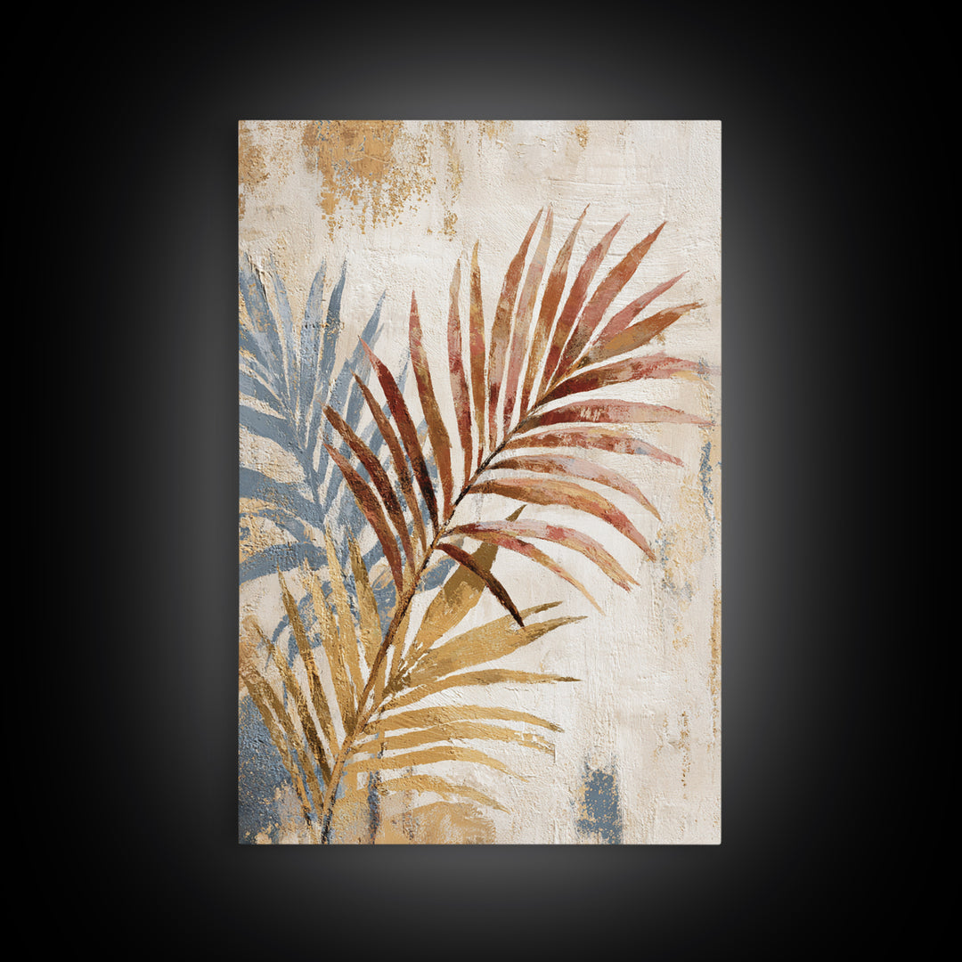 Terracotta Palm Leaves Framed Canvas Print, Boho Art, Digital Print, Living Room Decor, Fine Art, Bohemian, Gallery Decor, BOH-2x3-13