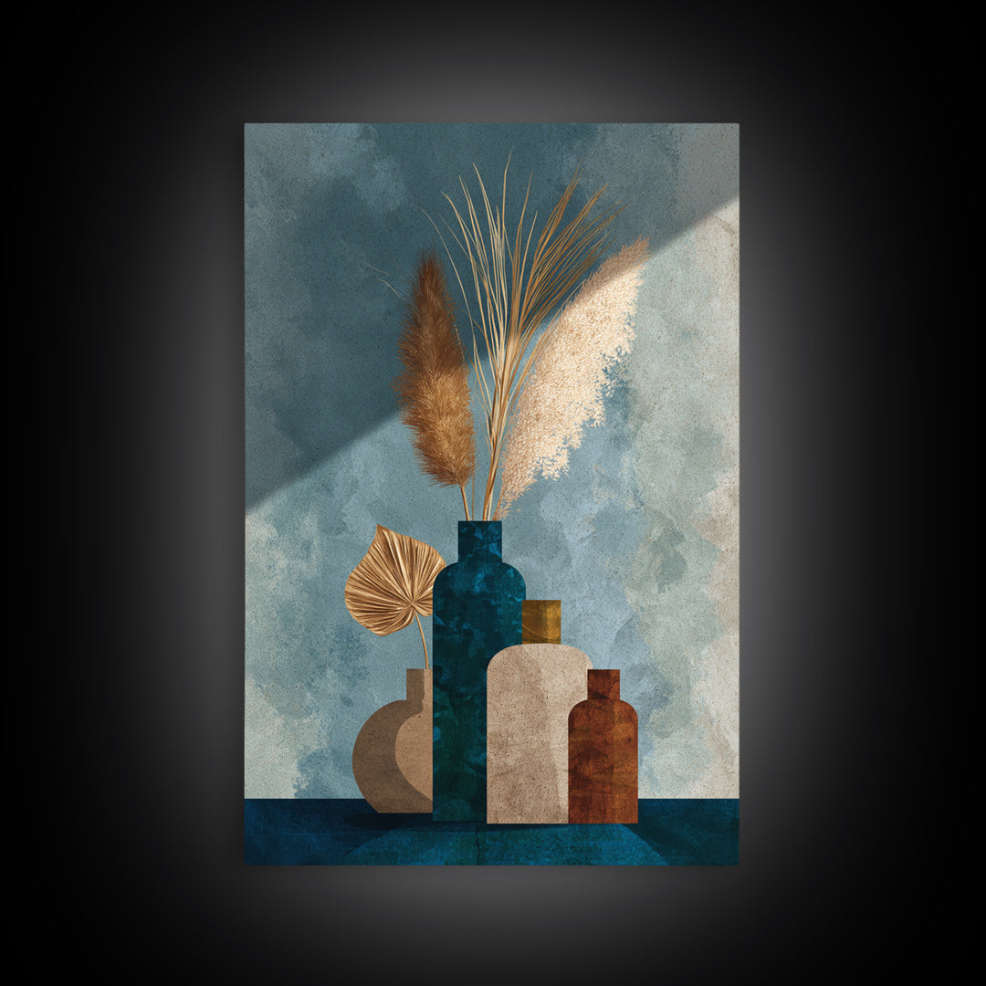 Bohemian Vase with Dried Pampas Grass Framed Canvas Print, Boho Art, Printable Art, Living Room Decor, Abstract Art, Bohemian, BOH-2x3-17
