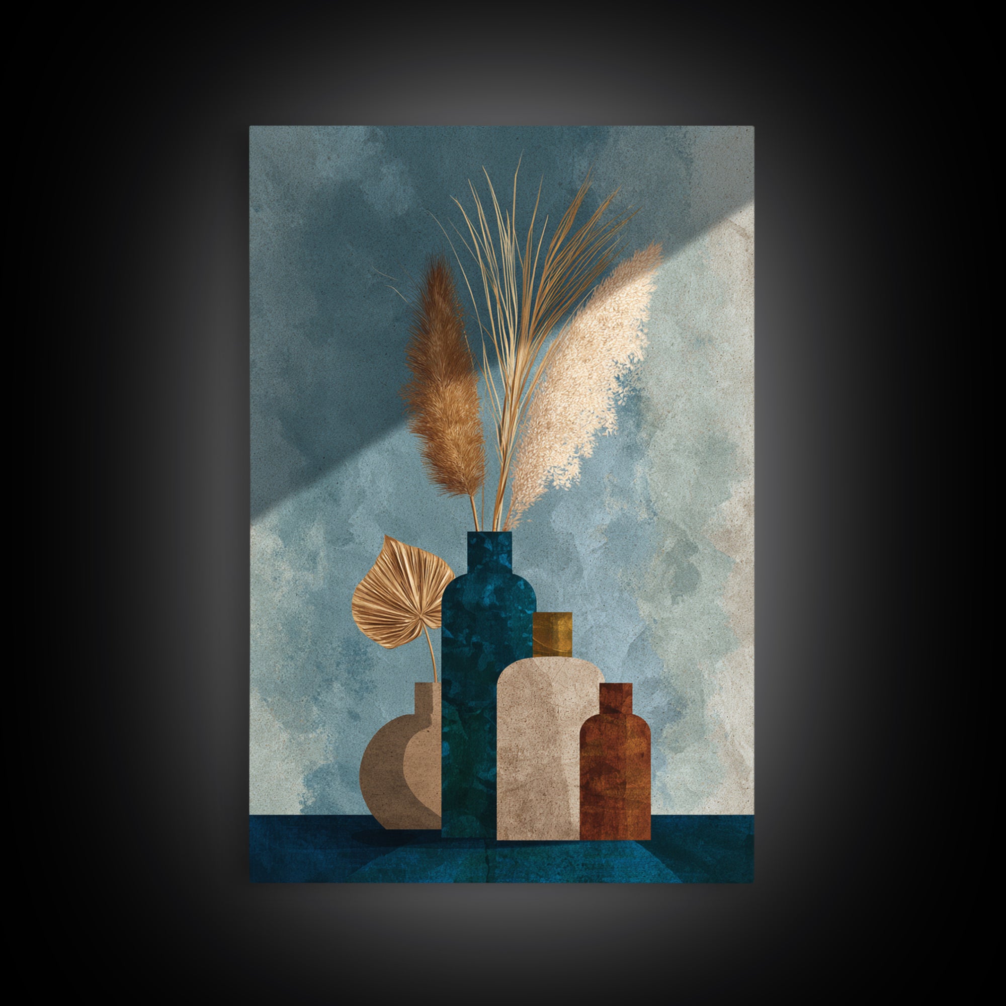 Bohemian Vase with Dried Pampas Grass Framed Canvas Print, Boho Art, Printable Art, Living Room Decor, Abstract Art, Bohemian, BOH-2x3-17
