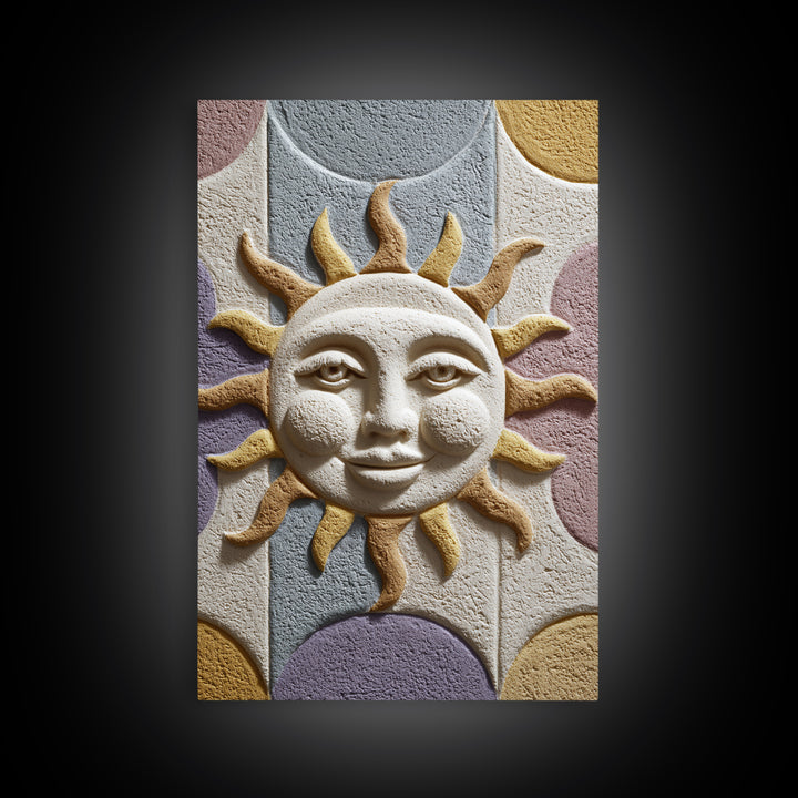 Sun and Moon Celestial Folk Motif Framed Canvas Print, Boho Art, Digital Art, Living Room Decor, Watercolor Art, Bohemian, BOH-2x3-18