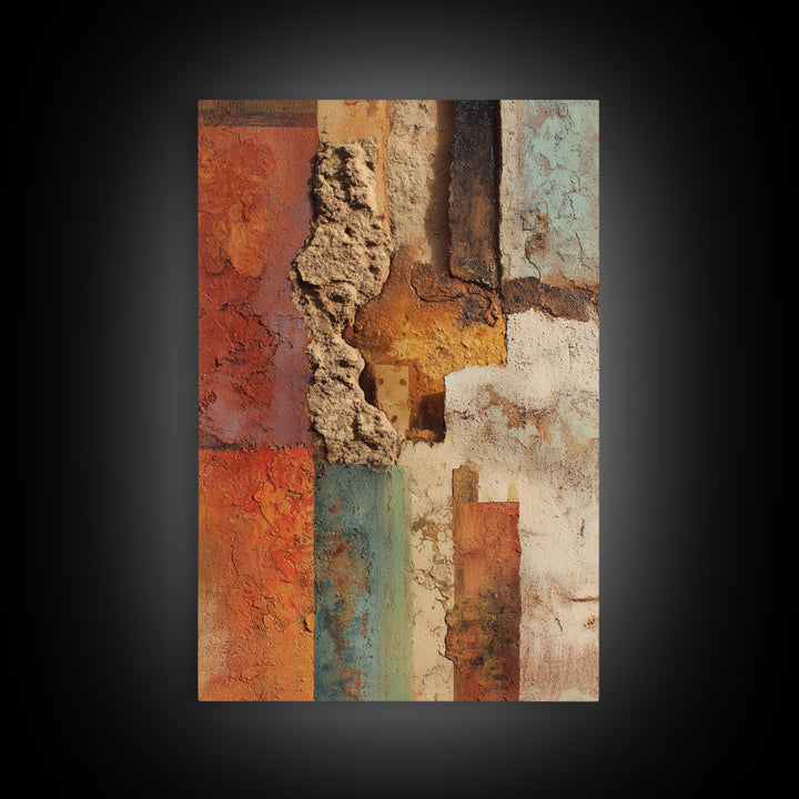 Earth Tone Mountain and River Abstraction Framed Canvas Print, Boho Art, Digital Wall Art, Living Room Decor, Bohemian, BOH-2x3-19