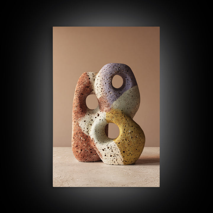 Abstract Clay Shapes Framed Canvas Print, Boho Art, Contemporary Art, Living Room Decor, Abstract Art, Bohemian, Art Deco, BOH-2x3-24