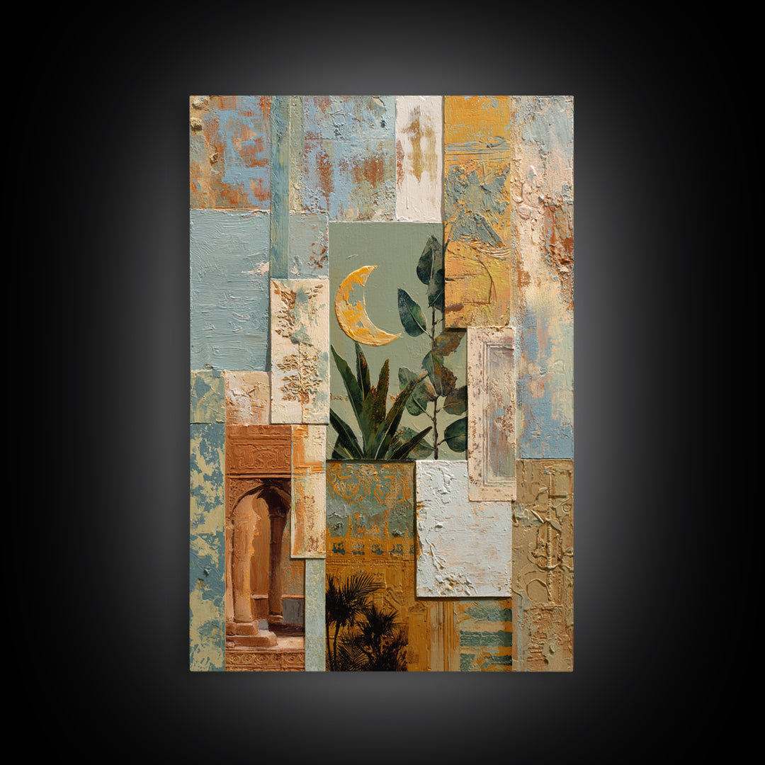 Sage Green Eucalyptus and Crescent Moon Canvas Print, Boho Art, Artwork, Living Room Decor, Fine Art, Bohemian, Boho Decor, BOH-2x3-31