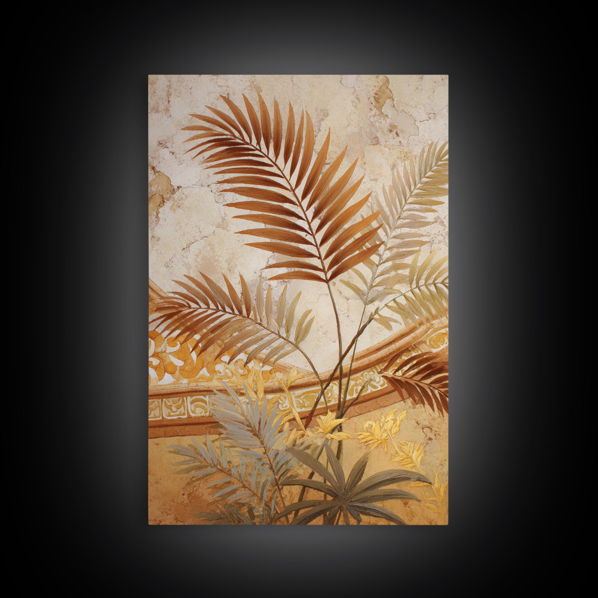 Terracotta Palm Leaves Framed Canvas Print, Boho Art, Digital Print, Living Room Decor, Fine Art, Bohemian, Gallery Decor, BOH-2x3-37