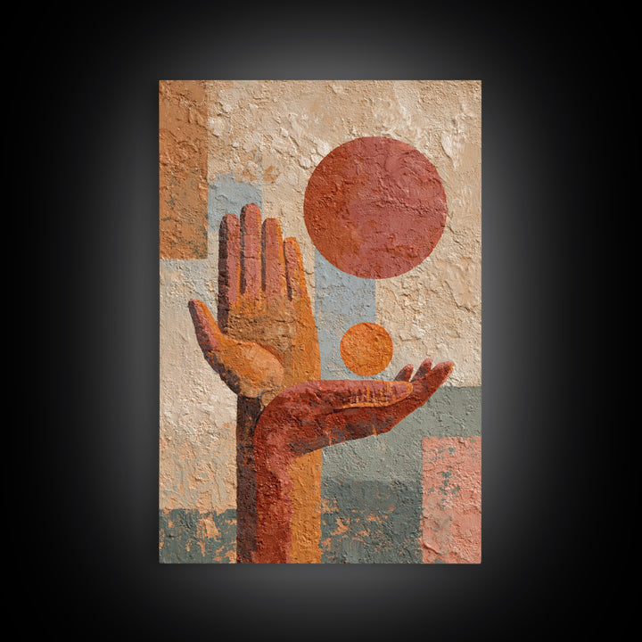 Mystic Hand Holding a Tiny Sun Framed Canvas Print, Boho Art, Boho, Living Room Decor, Fine Art, Bohemian, Wall Art Print, BOH-2x3-38