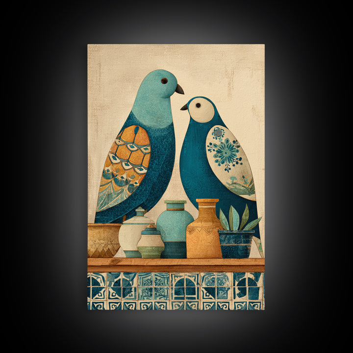 Boho Bird Pair Framed Canvas Print, Boho Art, Printable, Living Room Decor, Bohemian, Abstract Wall Art, Boho Wall Art, BOH-2x3-4