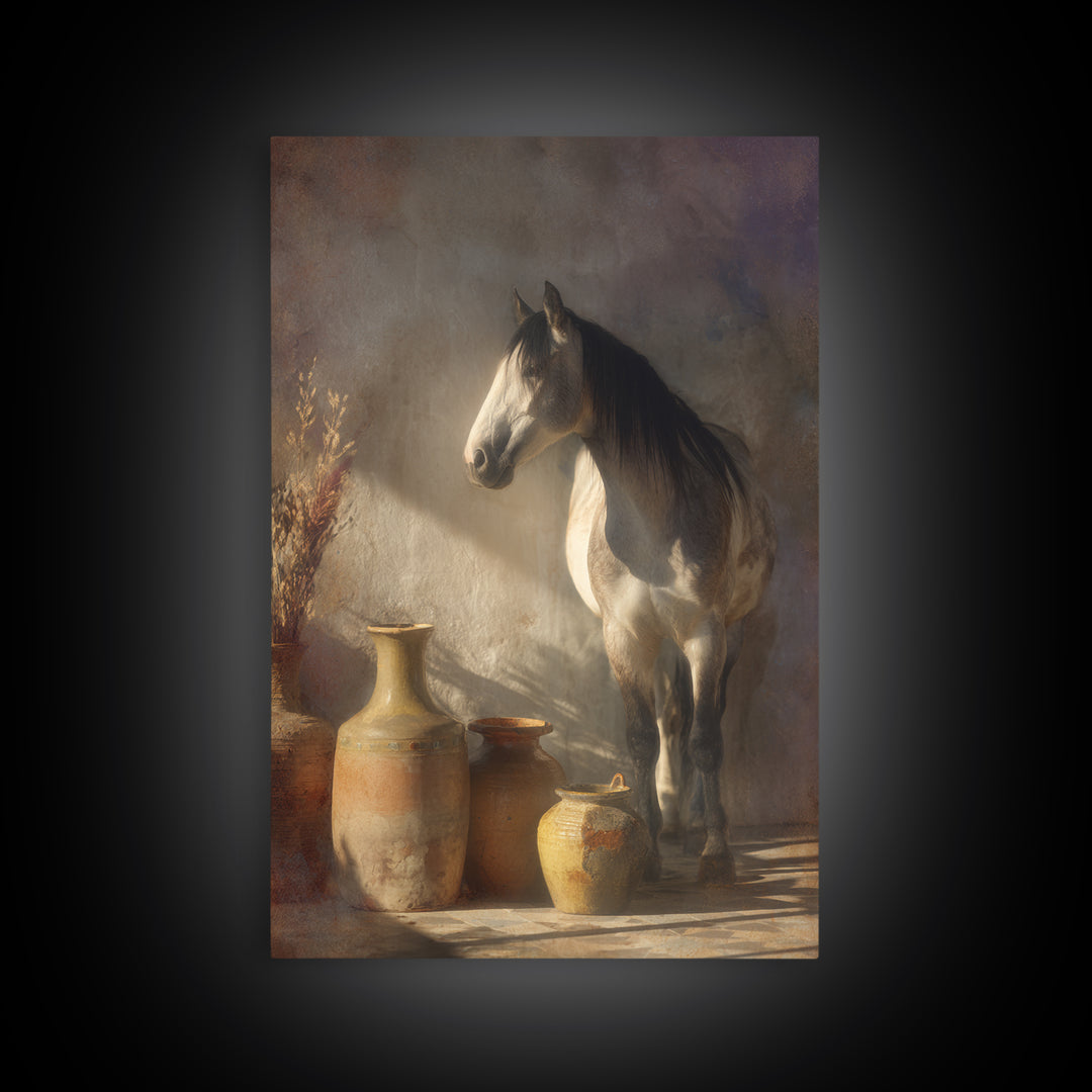 Wild Horse in Dusty Golden Light Canvas Print, Boho Art, Printable Wall Art, Living Room Decor, Bohemian, Abstract Wall Art, BOH-2x3-40