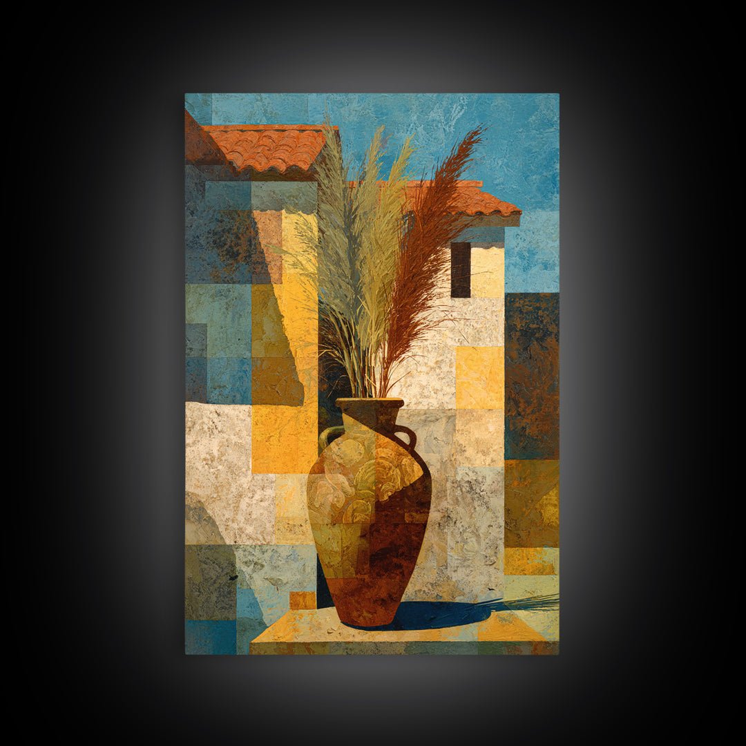 Bohemian Vase with Dried Pampas Grass Framed Canvas Print, Boho Art, Printable Art, Living Room Decor, Abstract Art, Bohemian, BOH-2x3-41