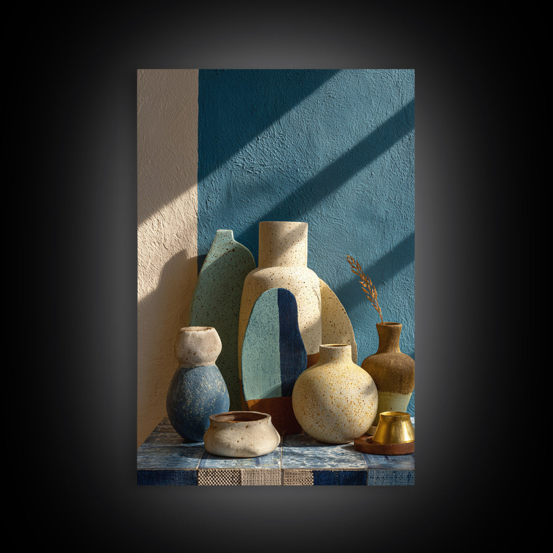 Abstract Clay Shapes Framed Canvas Print, Boho Art, Digital Wall Art, Living Room Decor, Abstract Art, Bohemian, Garden Art, BOH-2x3-48