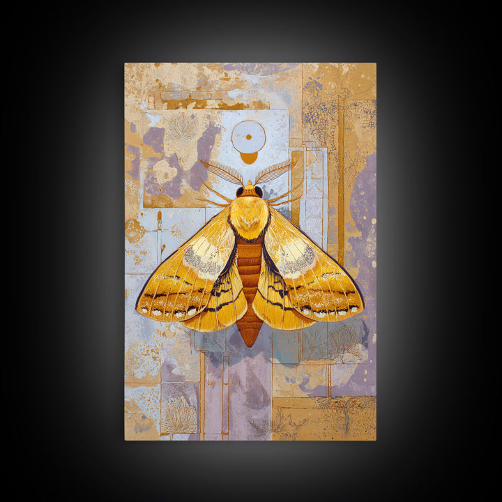 Golden Moth with Moon and Stars Canvas Print, Boho Art, Abstract Wall Art, Living Room Decor, Bohemian, Fine Art Print, BOH-2x3-49