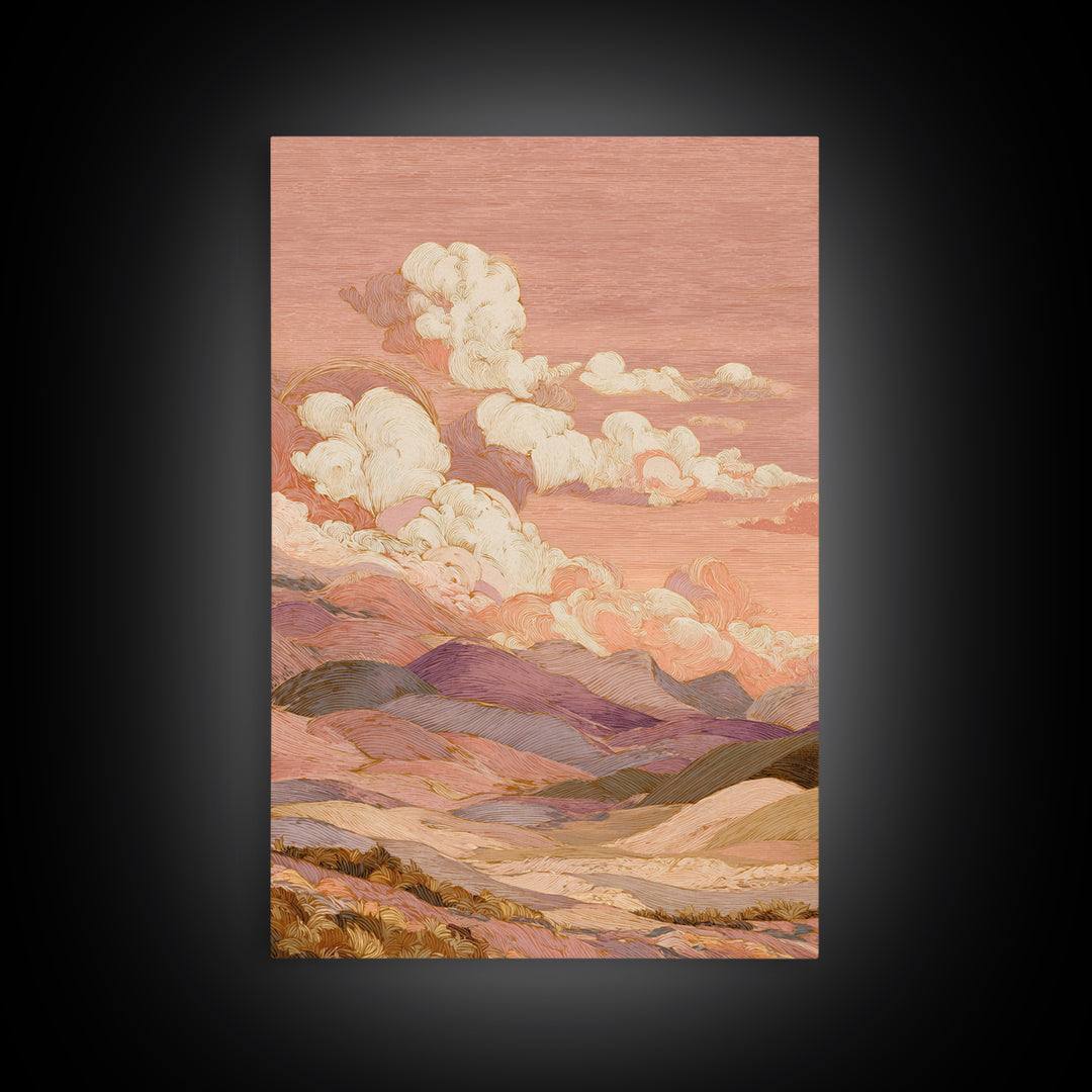 Sunrise over Rolling Dunes in Muted Peach Canvas Print, Boho Art, Abstract Art, Living Room Decor, Watercolor Art, Bohemian, BOH-2x3-5