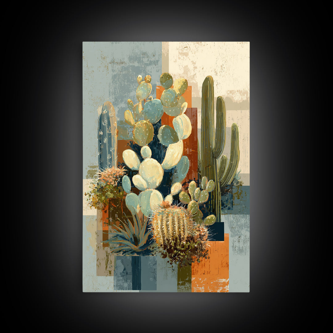 Warm Neutral Cactus Garden Illustration Canvas Print, Boho Art, Printable Wall Art, Living Room Decor, Oil Painting, Bohemian, BOH-2x3-50