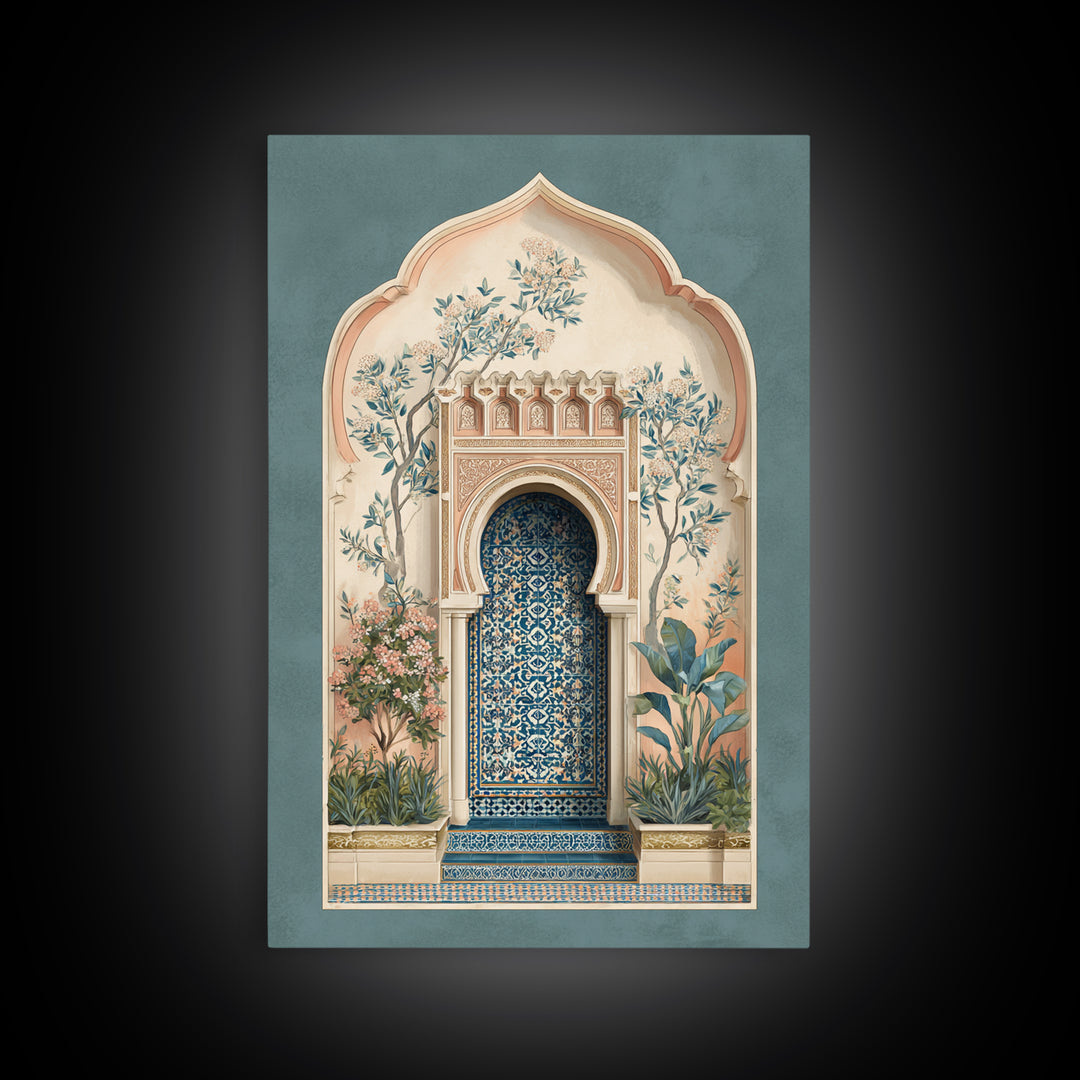 Hand Painted Moroccan Arch Framed Canvas Print, Boho Art, Living Room Decor, Oil Painting, Bohemian, Gallery Decor, BOH-2x3-51