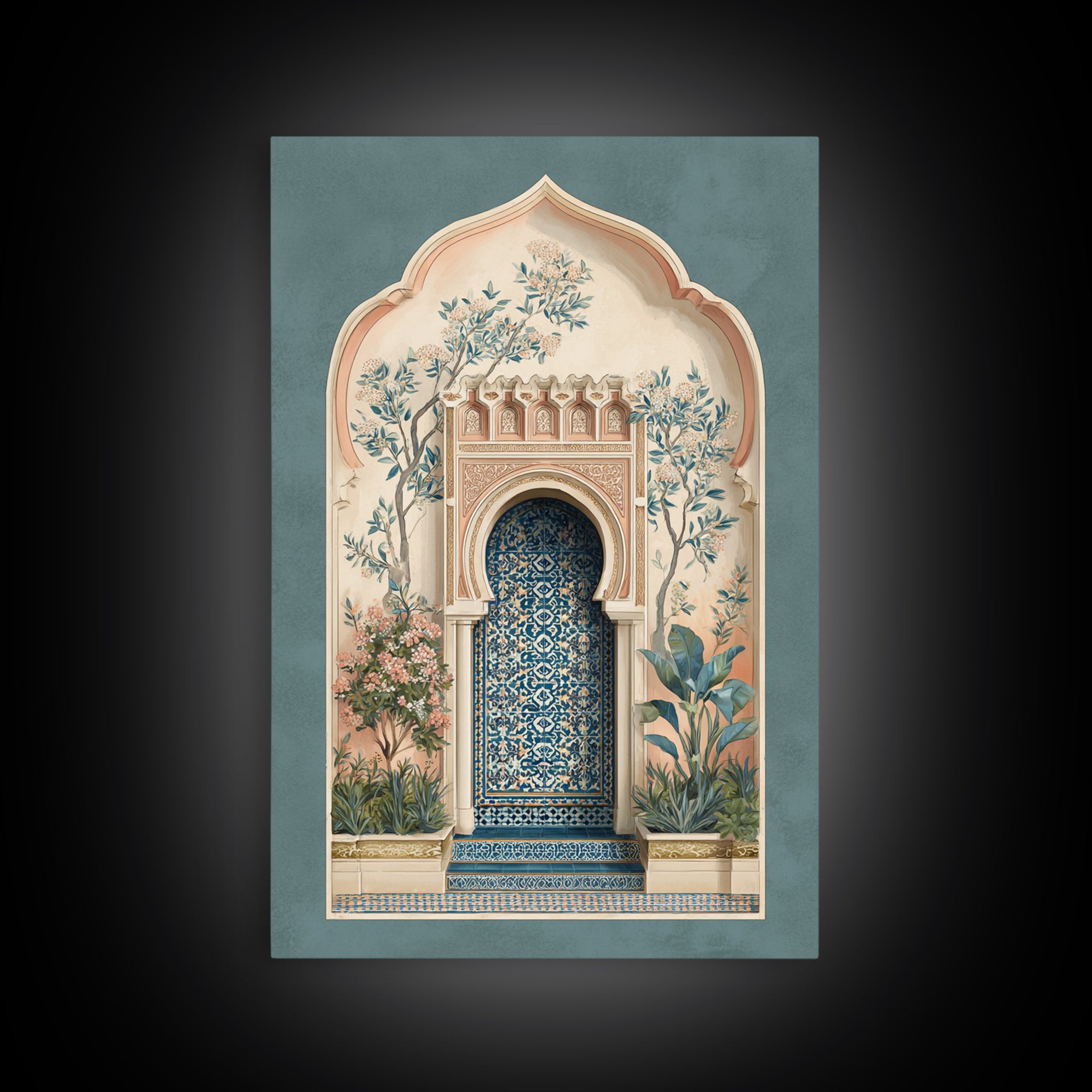 Hand Painted Moroccan Arch Framed Canvas Print, Boho Art, Living Room Decor, Oil Painting, Bohemian, Gallery Decor, BOH-2x3-51