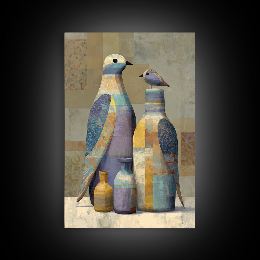 Boho Bird Pair Framed Canvas Print, Boho Art, Boho, Living Room Decor, Fine Art, Bohemian, Wall Art Print, Modern Wall Art, BOH-2x3-52