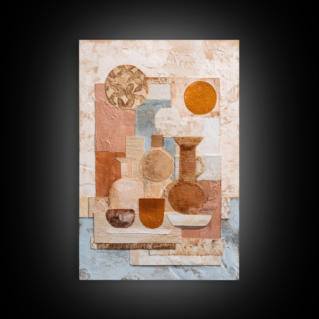 Organic Shape Collage Framed Canvas Print, Boho Art, Digital Art, Living Room Decor, Fine Art, Bohemian, Printable Art, BOH-2x3-56