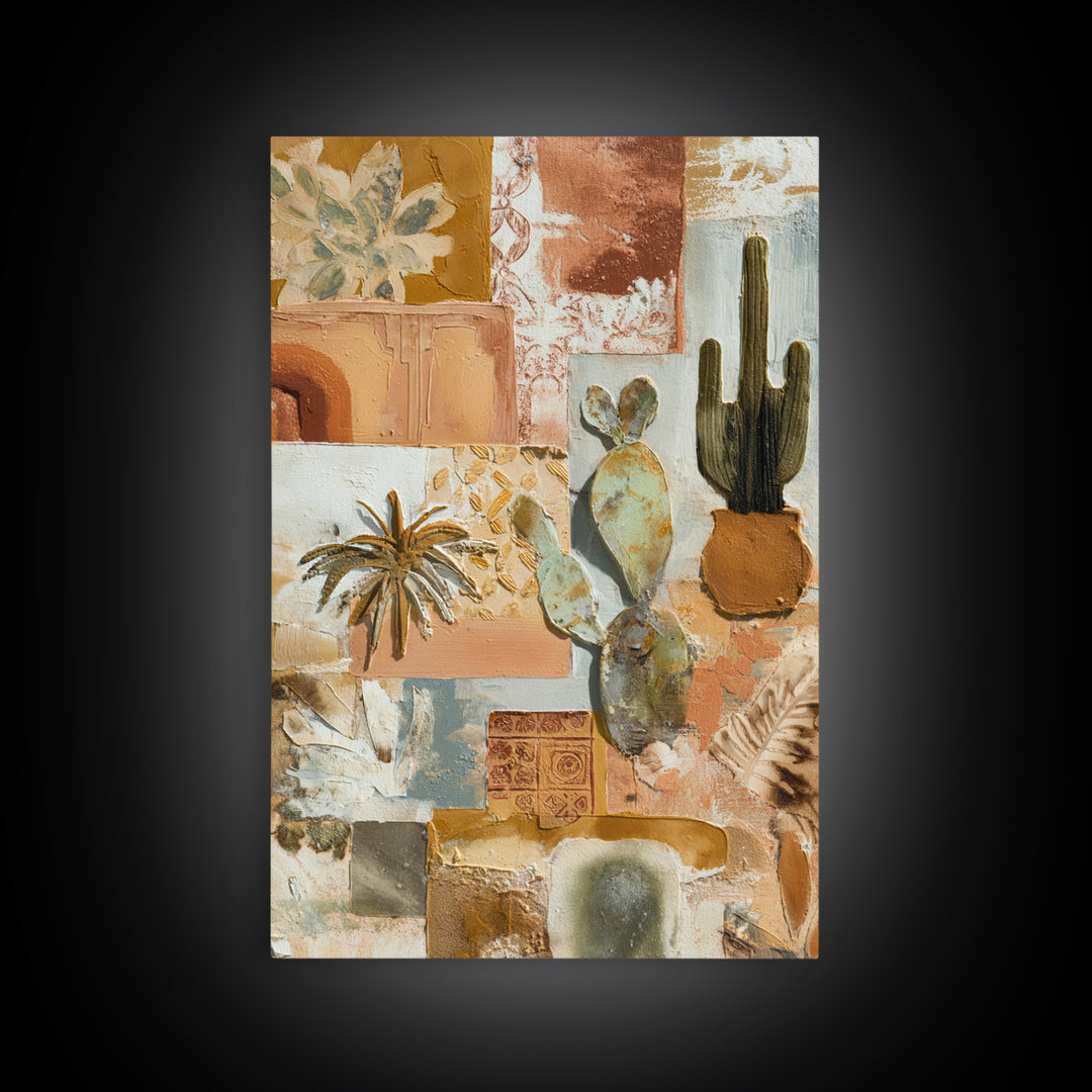 Desert Sun with Cactus and Warm Clay Canvas Print, Boho Art, Set of 3 Prints, Living Room Decor, Fine Art, Bohemian, BOH-2x3-57