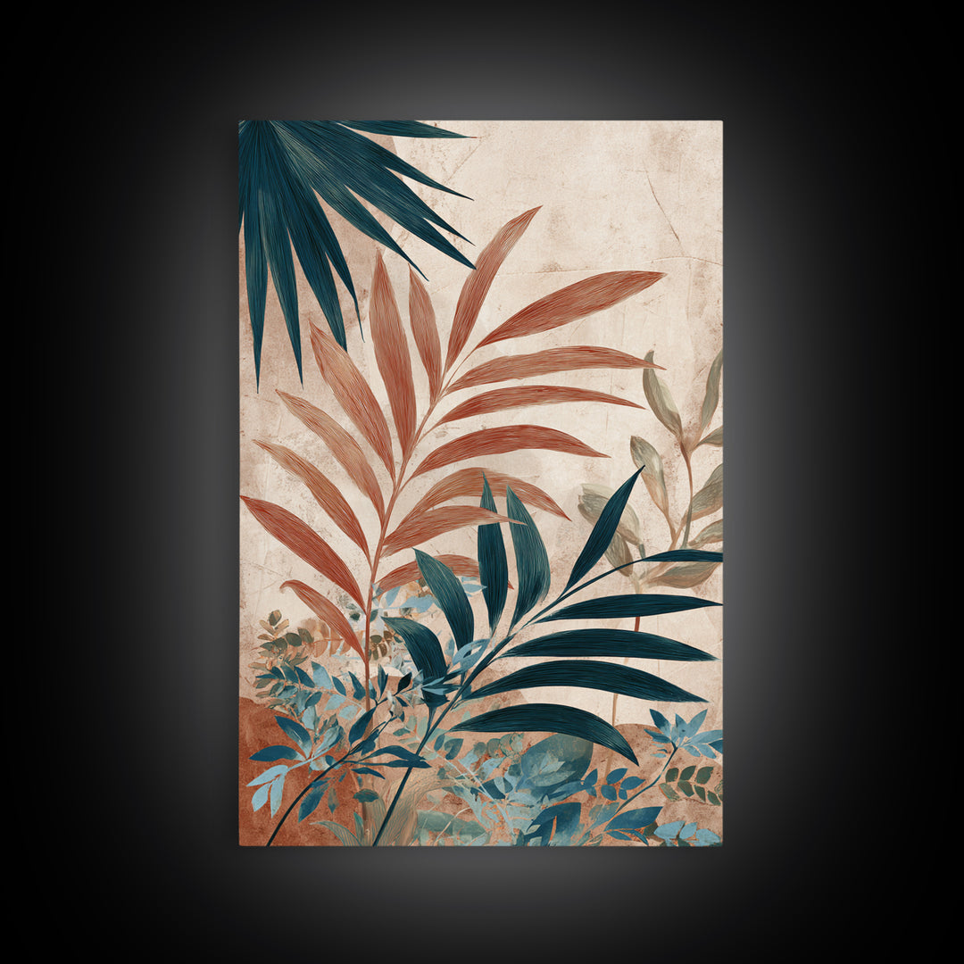 Terracotta Palm Leaves Canvas Print, Boho Art, Wall Art Print, Living Room Decor, Fine Art, Bohemian, Luxury Decor, BOH-2x3-61