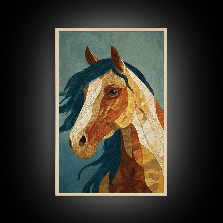 Wild Horse in Dusty Golden Light Framed Canvas Print, Boho Art, Wallart, Living Room Decor, Bohemian, Living Room Wall Art, BOH-2x3-64