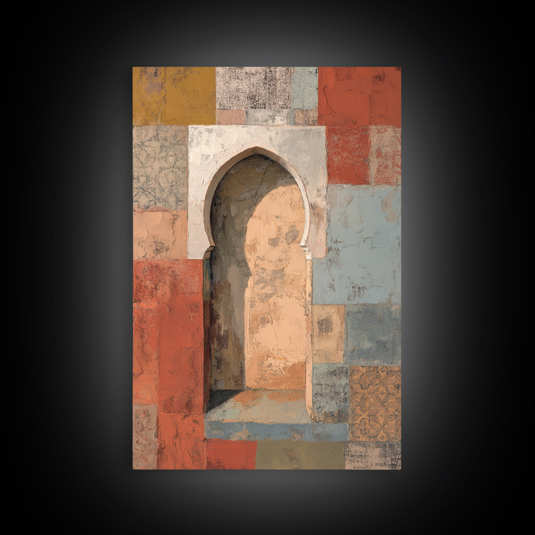 Hand Painted Moroccan Arch Framed Canvas Print, Boho Art, Wall Art Set, Living Room Decor, Fine Art, Bohemian, Home Decor, BOH-2x3-75