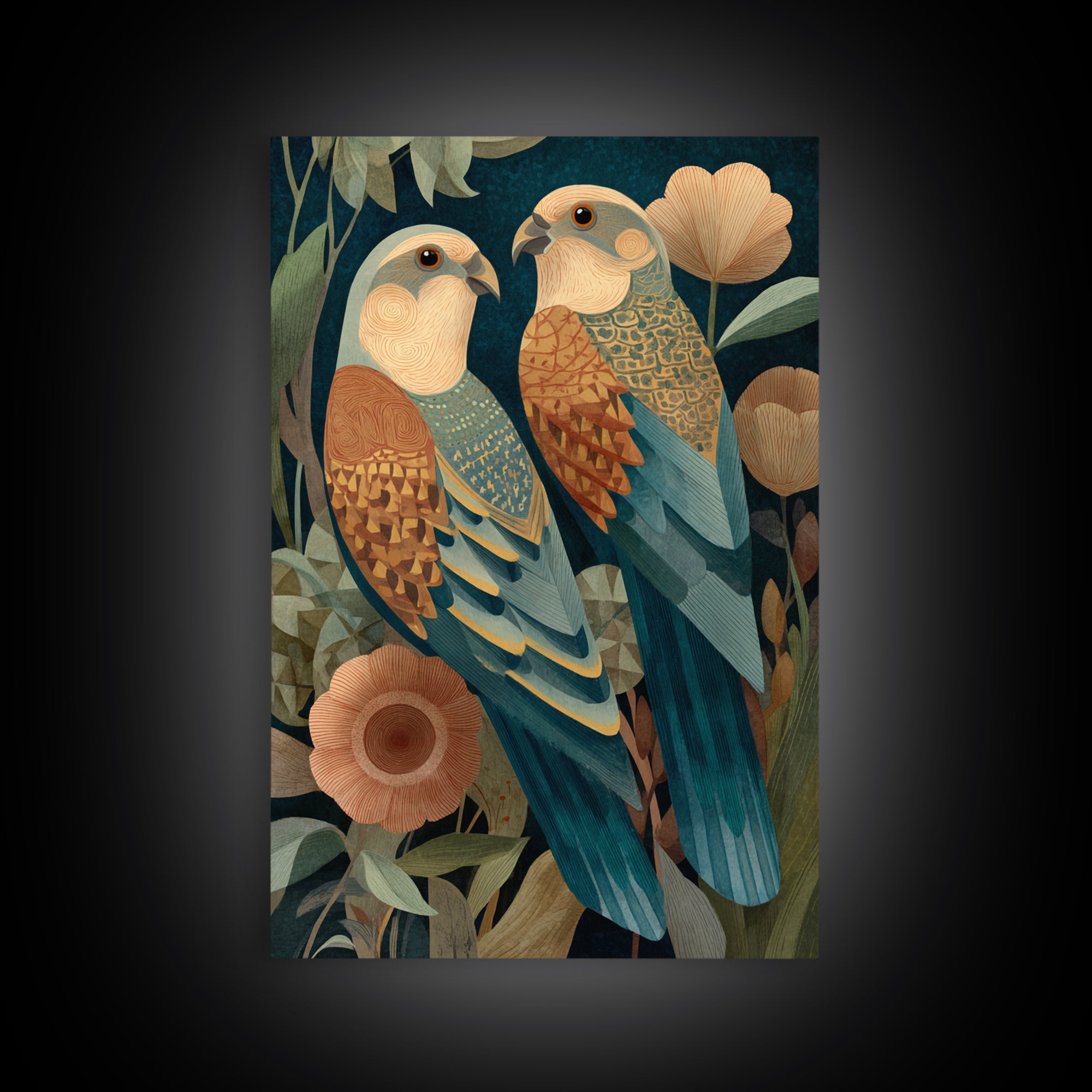 Boho Bird Pair Framed Canvas Print, Boho Art, Statement Artwork, Living Room Decor, Fine Art, Bohemian, Art Prints, Digital Art, BOH-2x3-76