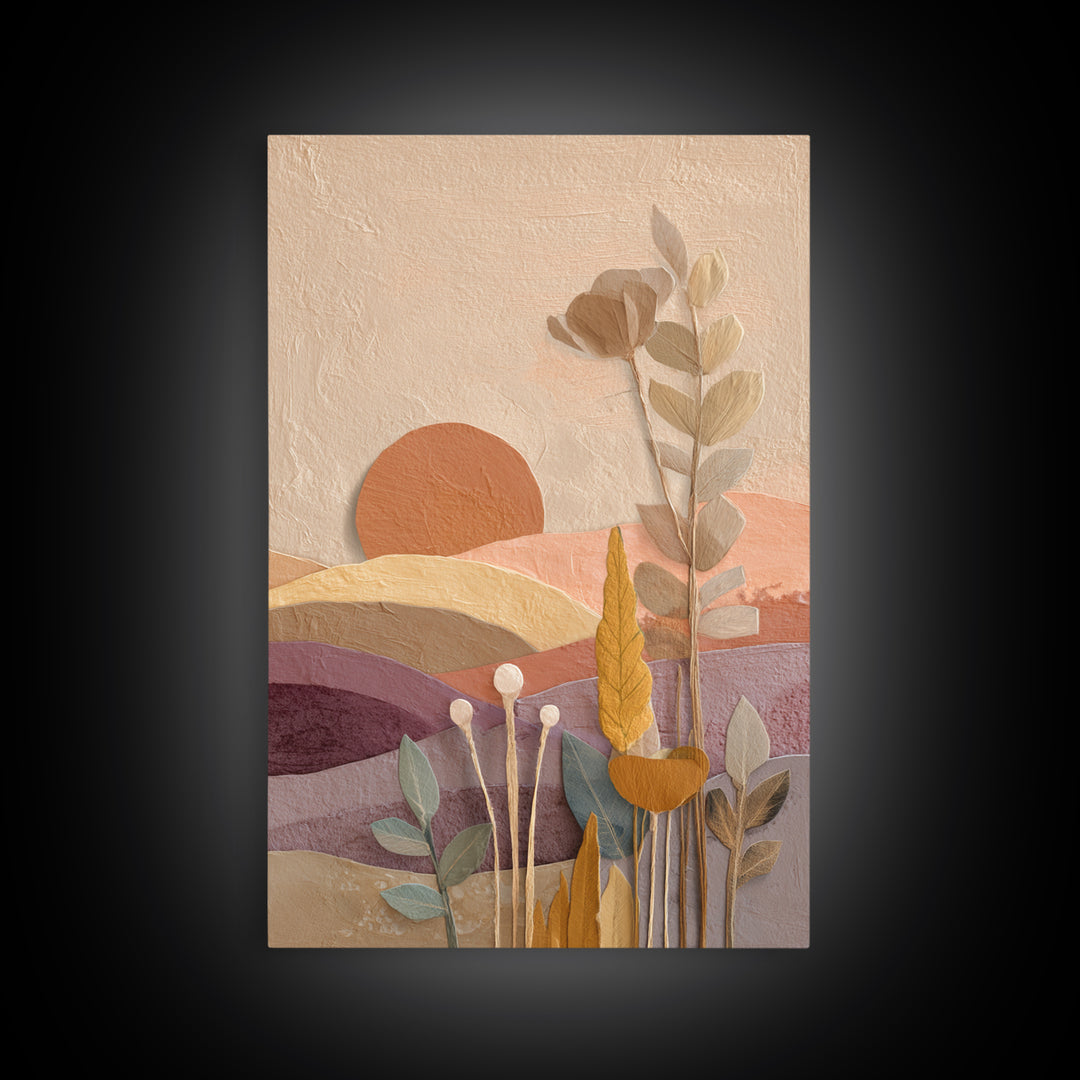 Sunrise over Rolling Dunes in Muted Peach Canvas Print, Boho Art, Wall Print, Living Room Decor, Bohemian, Minimalist Decor, BOH-2x3-77