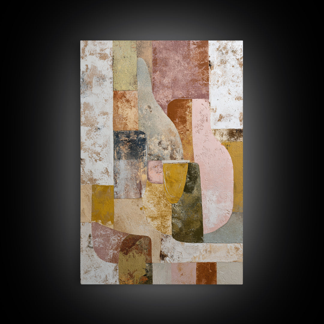 Organic Shape Collage Framed Canvas Print, Boho Art, Digital Print, Living Room Decor, Abstract Art, Bohemian, Gallery Decor, BOH-2x3-80