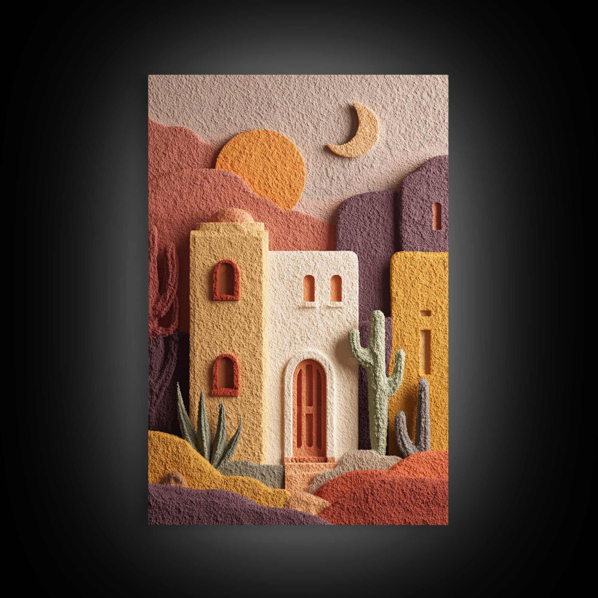 Desert Sun with Cactus and Warm Clay Canvas Print, Boho Art, Set of 3 Prints, Living Room Decor, Fine Art, Bohemian, BOH-2x3-81