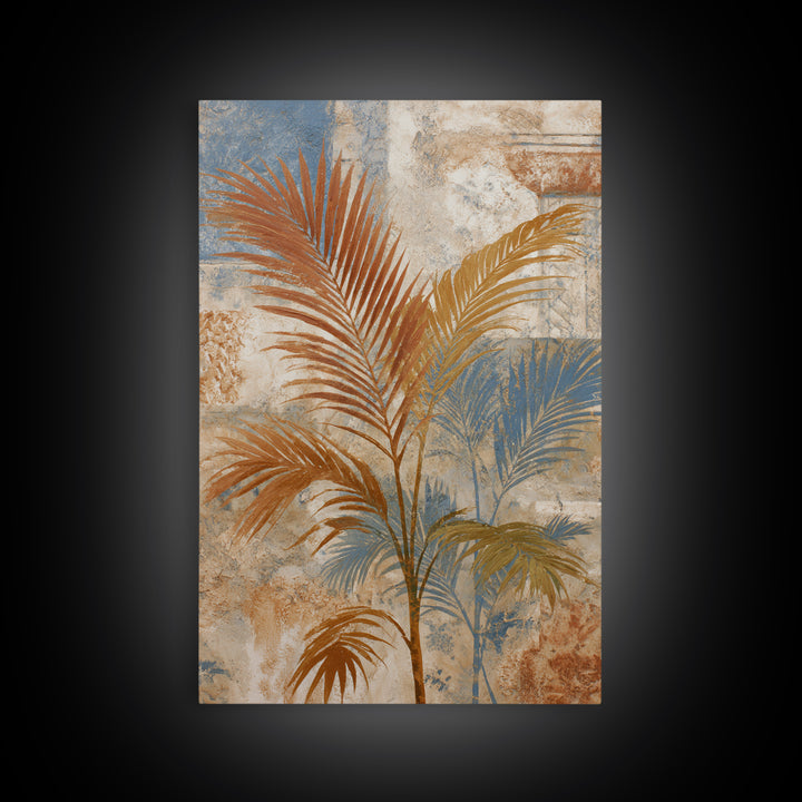 Terracotta Palm Leaves Framed Canvas Print, Boho Art, Wall Art Set, Living Room Decor, Fine Art, Bohemian, Home Decor, BOH-2x3-85
