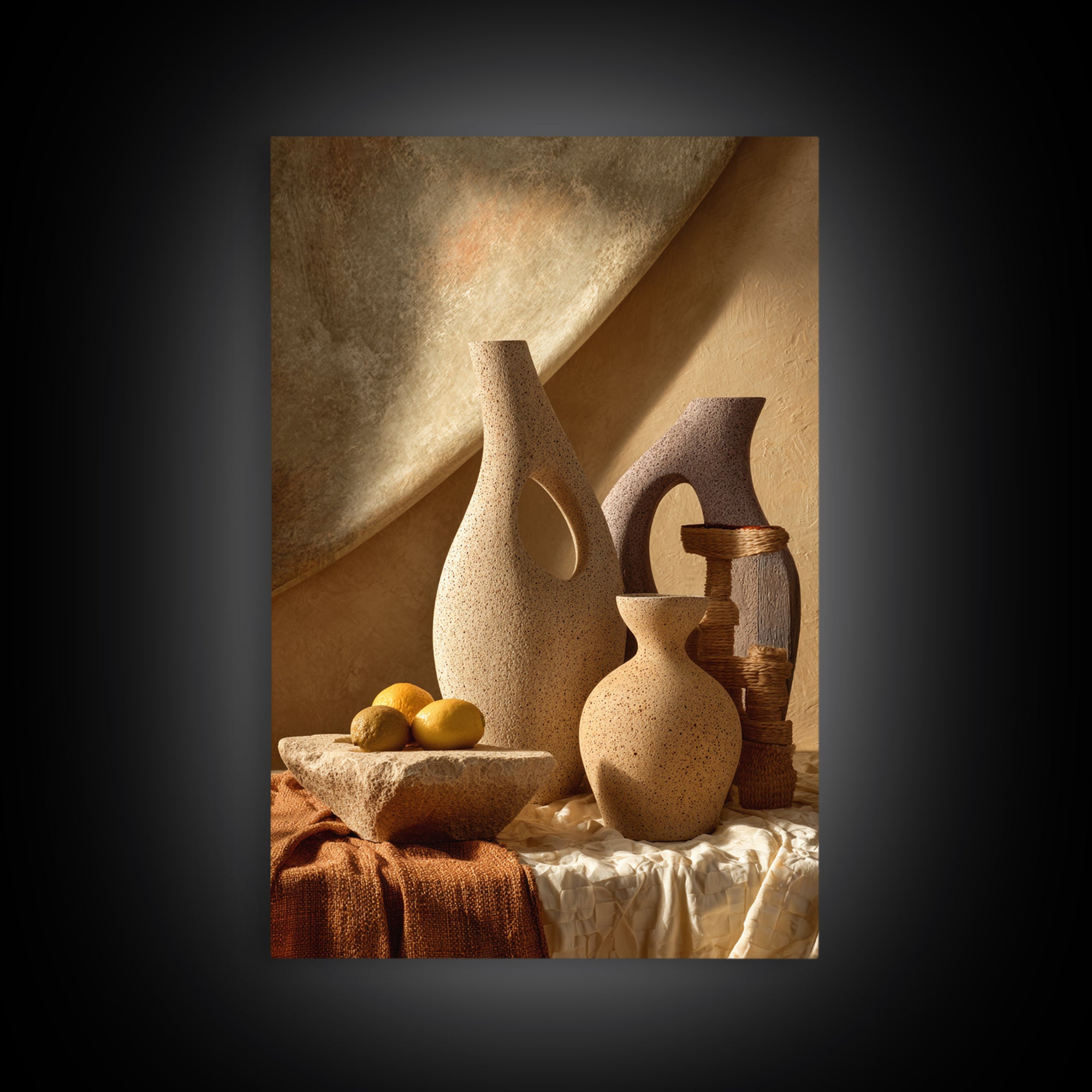 Abstract Clay Shapes Canvas Print, Boho Art, Wall Print, Living Room Decor, Abstract Art, Bohemian, Minimalist Decor, BOH-2x3-96